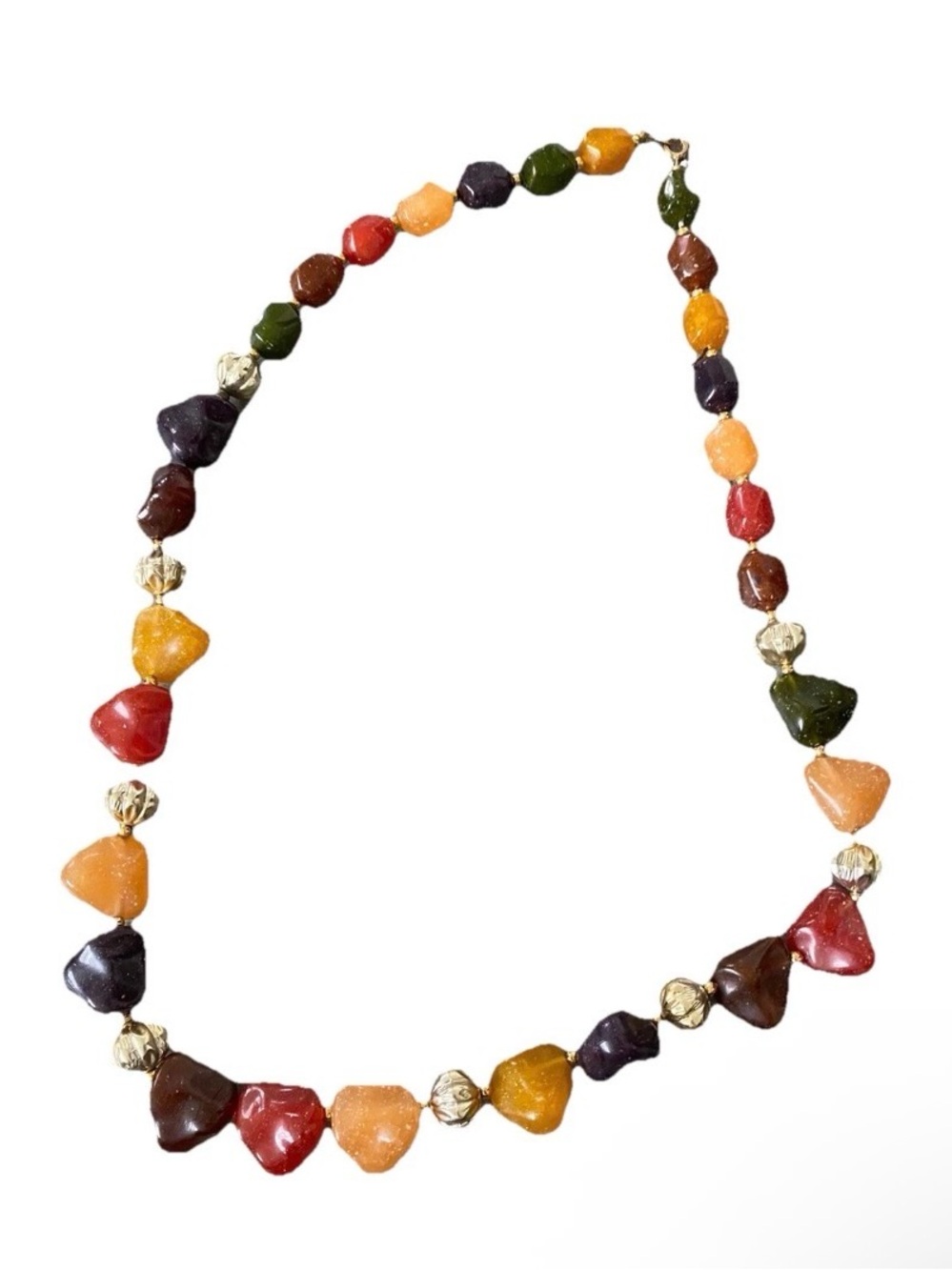 Costume Gemstone Beaded Silver Tone Green Red Yellow Purple Artisan Necklace